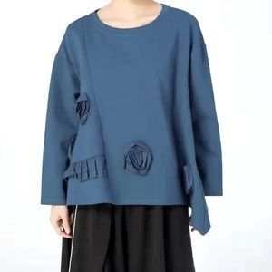 NWT Simply Vanité Vanite Couture Teal Blue Top, Flower Rosettes, OS, #31…